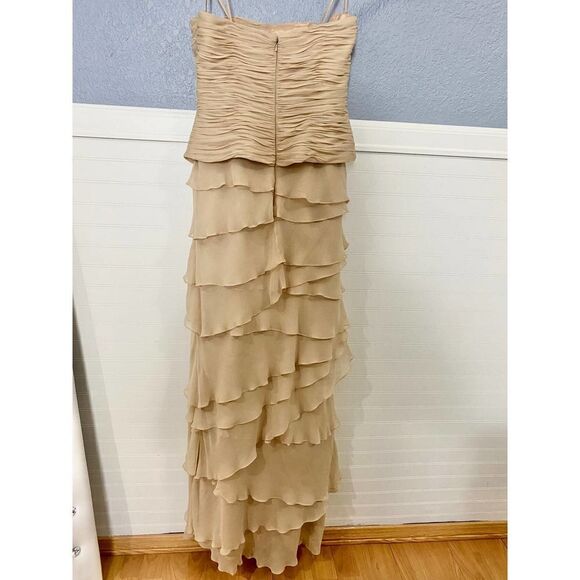 Jovani Vintage Nude Strapless Gown Ruched Bodice and Ruffle - Picture 11 of 15